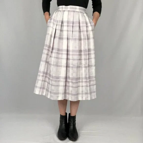 Vintage Pleated Midi Skirt High Waisted Long Pleated Pockets Kilt Preppy Canada - Picture 4 of 9